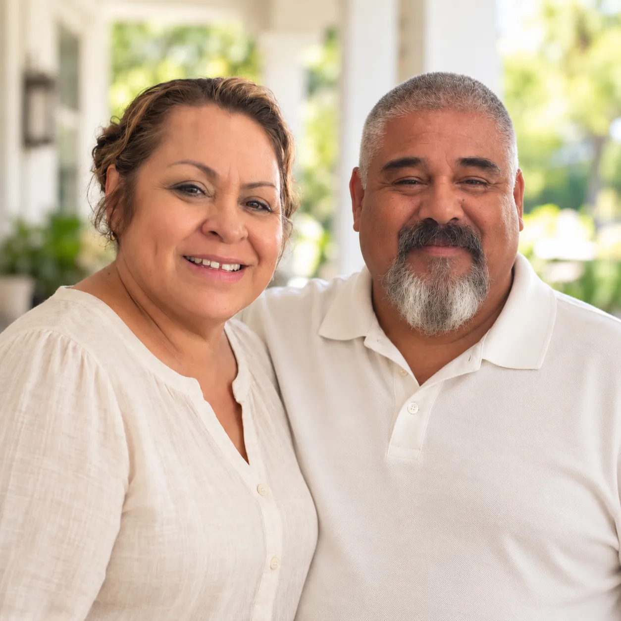 The owners of Faithful Cleaning Services together on a porch